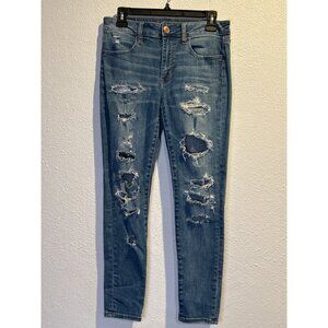 American Eagle Womens 6 Super Stretch Jegging HIgh rise Crop Jeans Blue